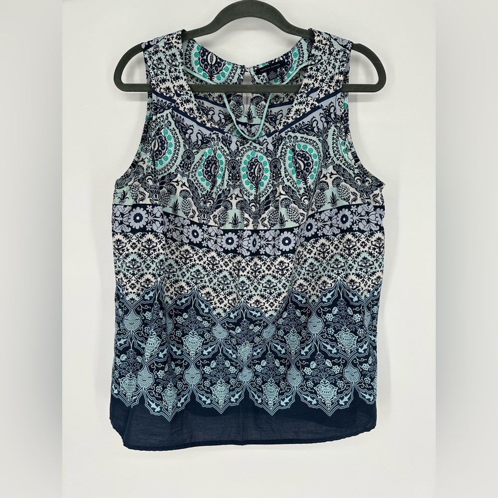 Tommy Hilfiger Floral Paisley Tank Top XL Sleeveless Keyhole Back Cotton